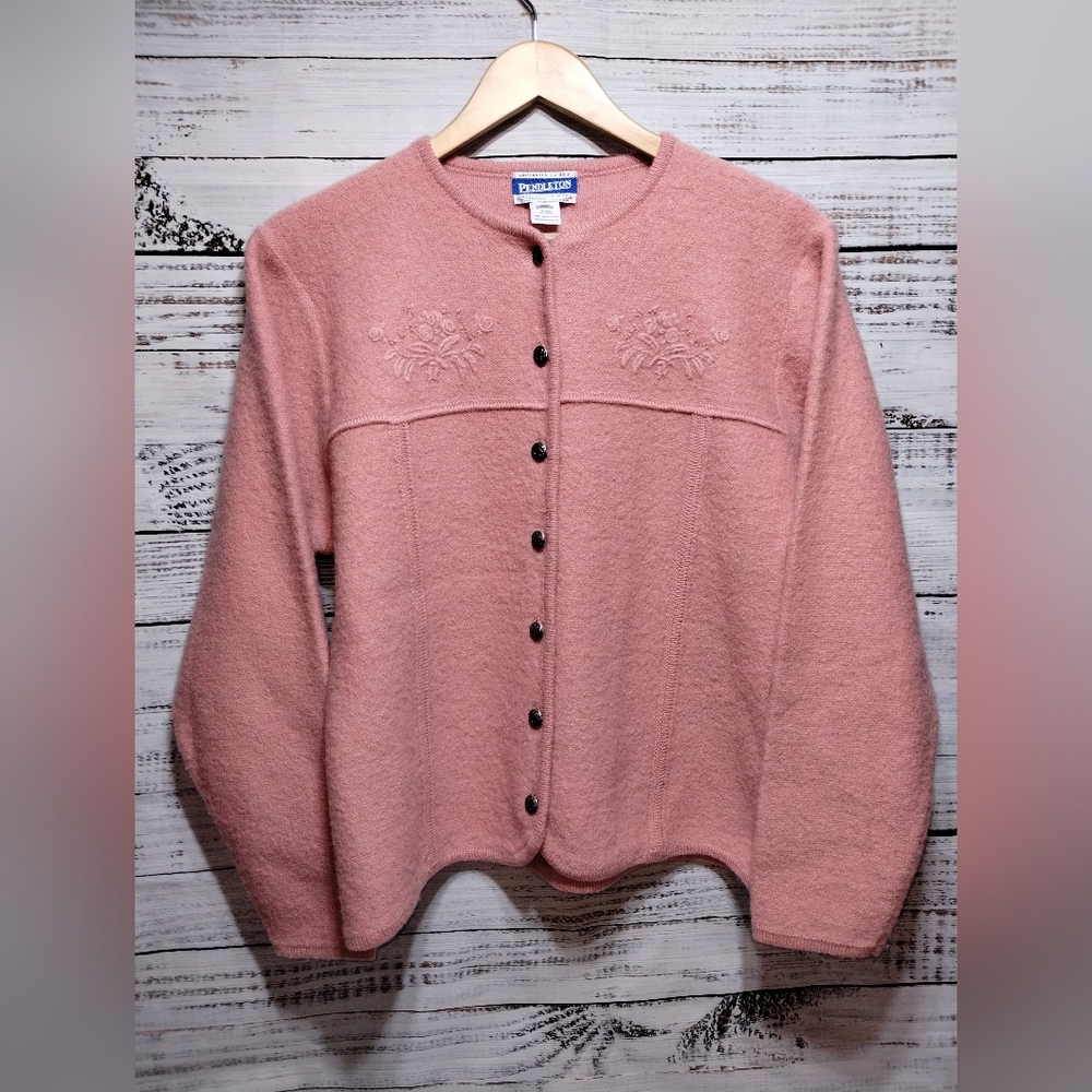 Pendleton 100% Wool Women's Pink Button Cardigan … - image 7